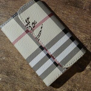 Burberry Phone Wallet Case in Cream, Black & Red